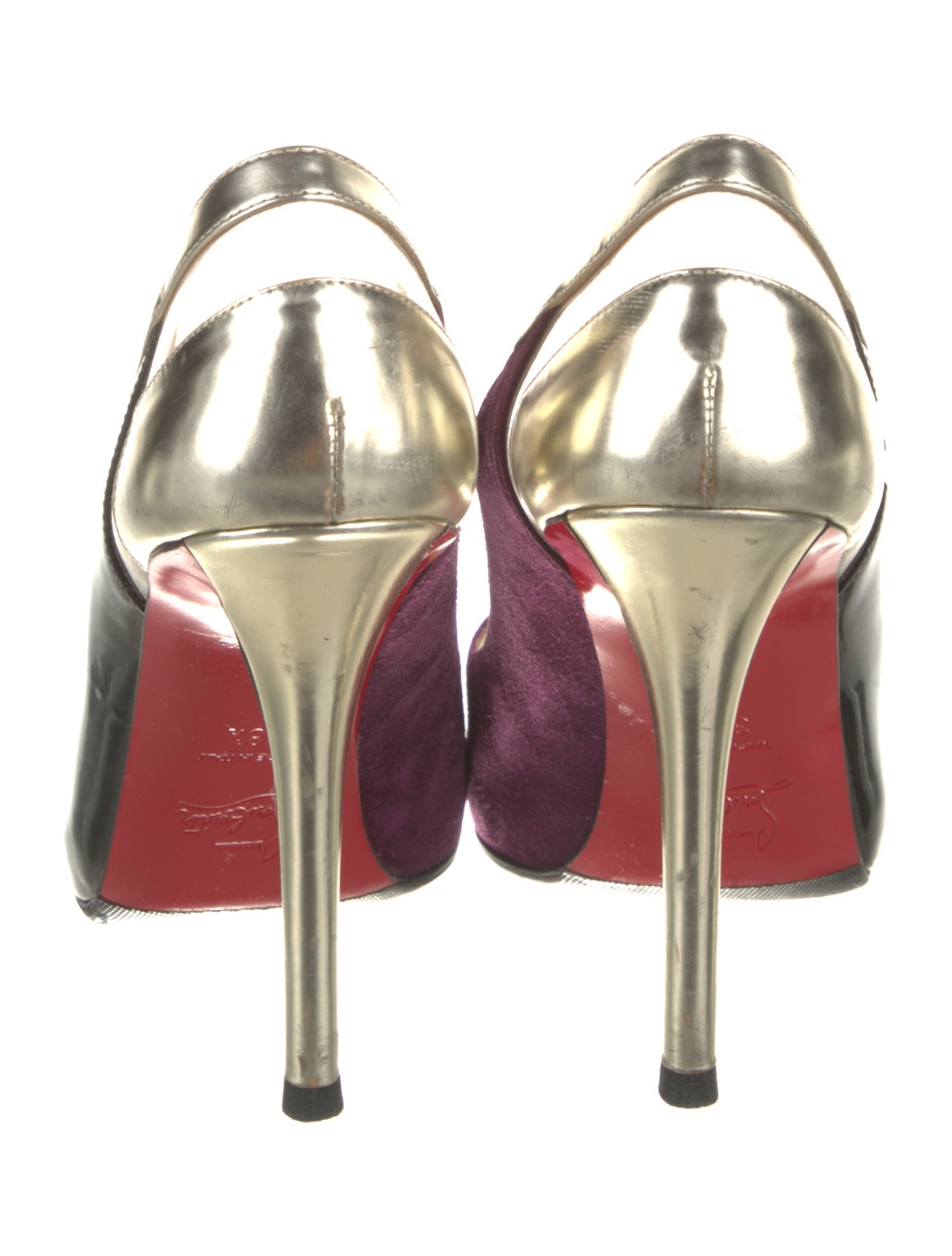 Christian Louboutin Patent Leather Glitter Accents Slingback Pumps